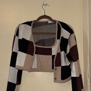 12th Tribe Women's Checkered Cardigan - Black, Brown, Cream